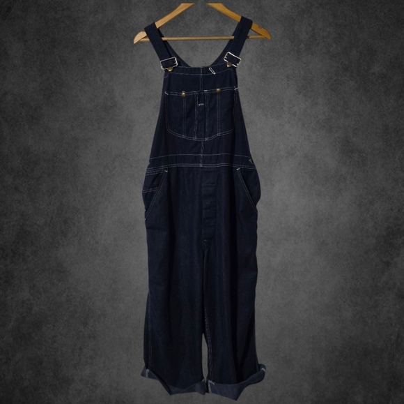 Vintage Grandpa Sears Women's Dark Denim Long Pants Overalls - Picture 1 of 10